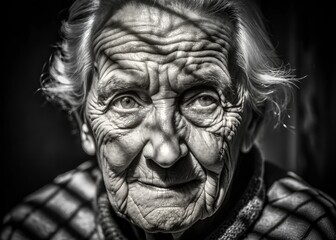 Whispering Shadows: Black and white portraits with intricate shadows, capturing the wisdom and experiences of elderly individuals.