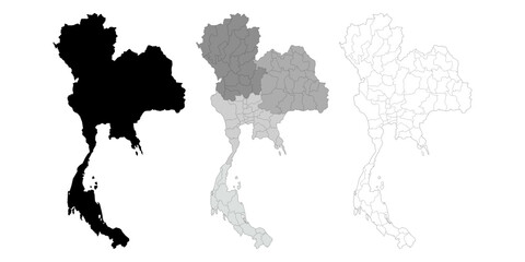 Vector Map of Thailand with regions isolated on white png background illustration outline State Country White theme