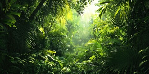 Fototapeta premium Dense, lush green tropical jungle foliage.