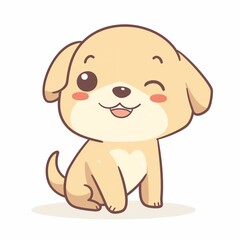 Fototapeta premium Cute Dog Cartoon with Wagging Tail and Big Smiling Face, Centered on White Background, Light Pastel Colors, Flat Design, Minimalist Children's Illustration Style