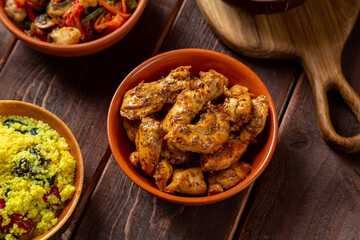 Traditional oriental dishes meat couscous muslim friday meal.