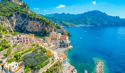 Fototapete Rund Mediterranes Europa Atrani on Amalfi Coast, Italy. Aerial photo of famous city Atrani located on Amalfi Coast in Italy  © Zedspider