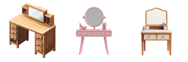Set of A 3D icon of dressingtable isolated on transparent background
