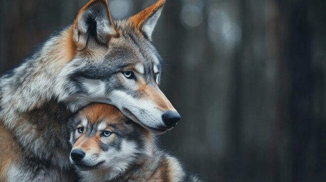 A wolf and a pup
