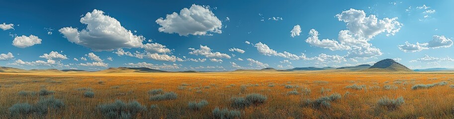 Obraz premium Golden wheat field with mountains in the background under a bright blue sky