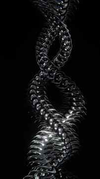Abstract 3d vertical social media story format snake shape dragon skin DNA reptile scales animation loop metallic chrome illusion black magical 4K 30 fps trendy wallpaper backdrop