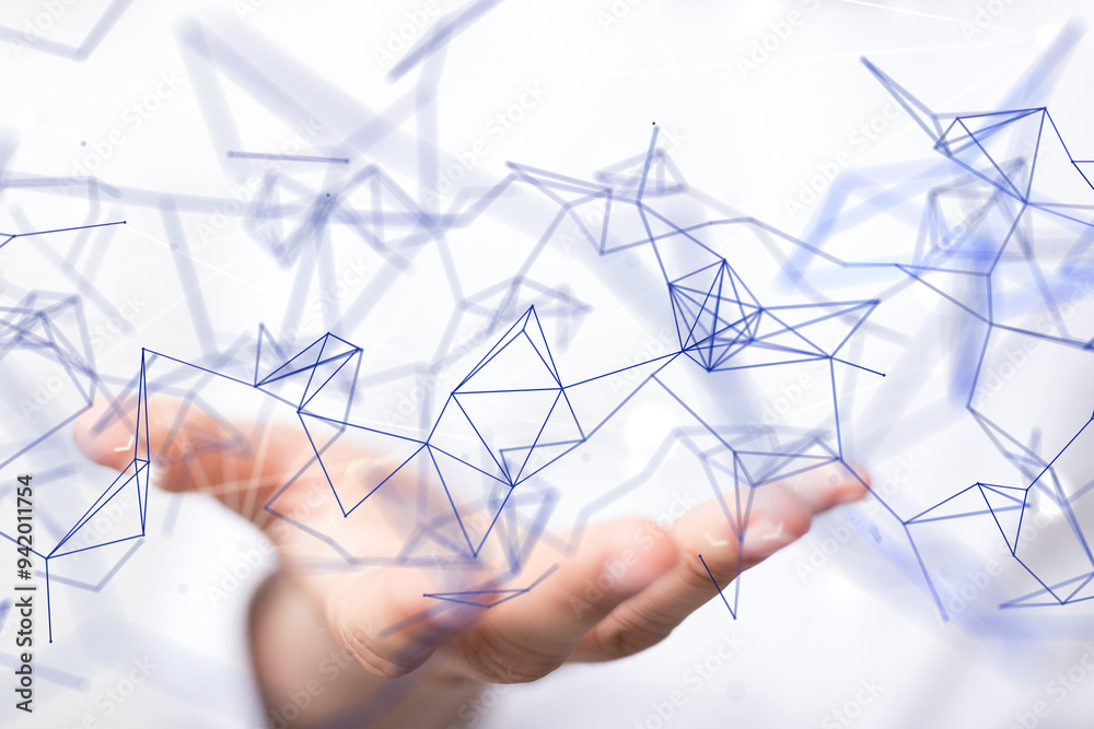 Poster conference Digital Network and data concept 3d - neural network exposure digital