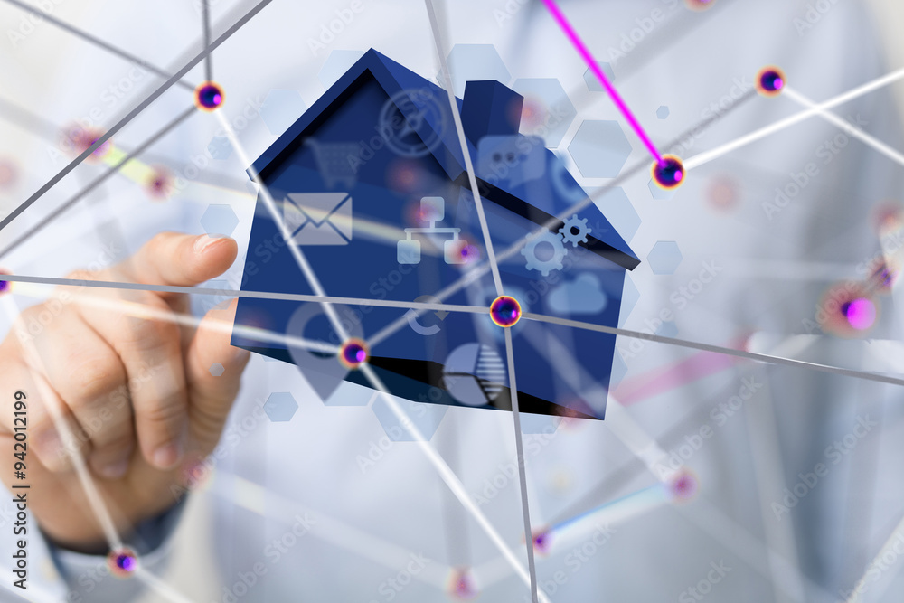 Aufkleber house. data Big data visualization background.Abstract technology - 3d