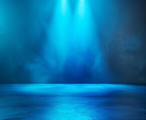 Fototapeta premium Blue Spotlight Illuminating a Minimalist Studio Room with a Premium Gradient Background, Perfect for Product Display or Montage