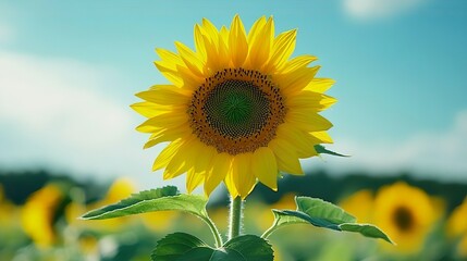 Bright sunflower close-up set against a blue sky perfect for cheerful and lively nature wallpapers