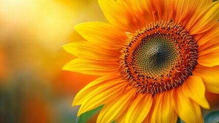 Obraz premium Close-up of a radiant sunflower set against a blue sky ideal for uplifting nature-themed backgrounds