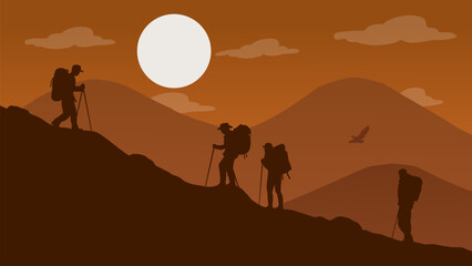 Mountain Climbers in The Middle of a Mountain Climb in The Afternoon - Beautiful 2d Landscapes Wallpaper