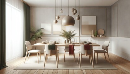 Fototapeta premium dining room with dining table and modern lamps