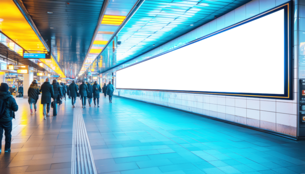 billboard in a busy subway station.