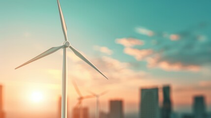 Fototapeta premium Create a dynamic illustration of wind turbines against a dramatic sky, highlighting renewable energy's power.