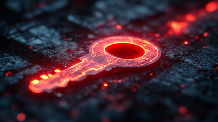 A digital key turning red as it unlocks unauthorized access.