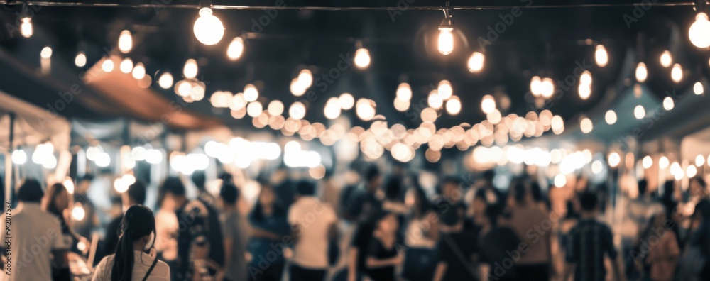 Canvas Prints A group of people are walking through a crowded area. AI.