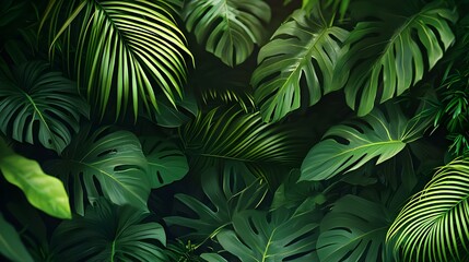 A lush background featuring detailed tropical leaves and foliage, perfect for summer-themed designs, travel ads, and nature-oriented projects.
