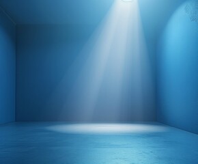 Obraz premium Studio Room with a Blue Gradient Background, Featuring a Spotlight on the Floor, Ideal for Display or Montage of Products, with a Premium and Elegant Visual Design