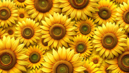 Background of Sunflowers in Full Bloom, Bright and Cheerful Floral Design