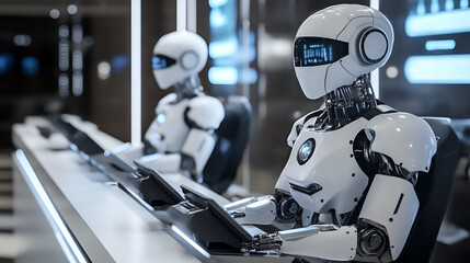 Futuristic Bank with Robotic Tellers