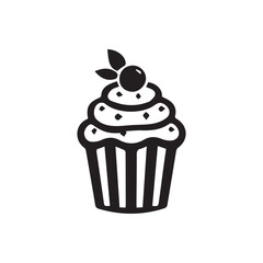 Vector muffin silhouette icon, illustration cupcake isolated on white.