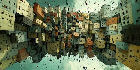 Fototapeta premium Abstract painting of a city from above.