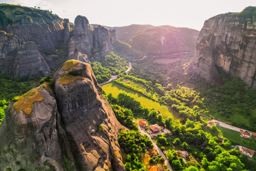 The monastery Meteora, aerila rocky monasteries complex in Greece near Kalabaka city.