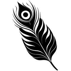 Obraz premium Peacock Feather Black Silhouette Hand Drawn Sketch Feather Icon Illustration