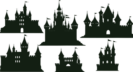 Obraz premium set of castle silhouette isolated on white background