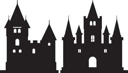 set of castle silhouette isolated on white background