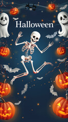Spooky Skeleton and Ghosts on Halloween Night