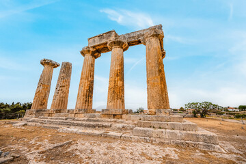 archaeological site of Ancient Corinth built in the slopes of Acrocorinth, Peloponnese, Greece