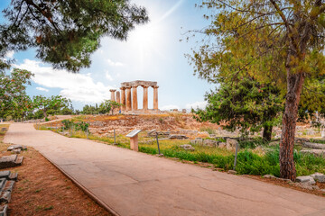 archaeological site of Ancient Corinth built in the slopes of Acrocorinth, Peloponnese, Greece