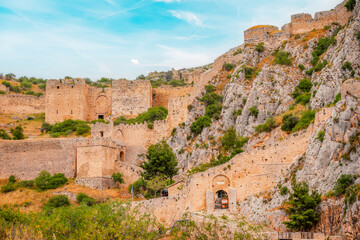 Acrocorinth fortress, Upper Corinth, the acropolis of ancient castle of  Corinth Peloponnese, Greece