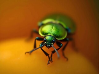 Naklejka premium Close-Up of a Green June Beetle on a Soft Background