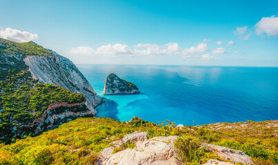Plakaki beach on Zakynthos island or Zante Island, Greece. Beautiful views of azure sea water and...