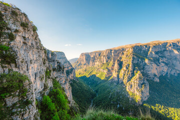 Vikos Gorge from the Oxya Viewpoint in the  national park  in Vikos-Aoos in zagori, northern Greece. Nature landscape