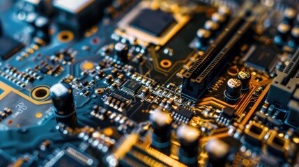 Close-up of a Circuit Board with intricate patterns and components