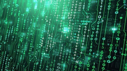 Fototapeta premium Abstract Green Circuit Board with Binary Code