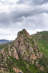 gray cloudy sky over rocks in mountains , Turkey