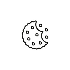 Bitten cookies with crumbs. Round cookie icon. Biscuit and cracker symbol. Outline vector illustration on white background. 