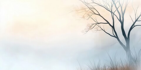 Obraz premium Crisp air and clear skies, morning mist in the countryside with text space, beautiful illustration