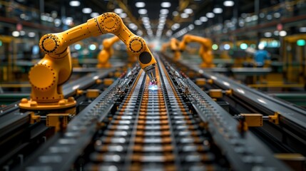 Large industrial production facility showcasing a robotic production line and a standard factory, highlighting Industry 4.0 technological advancements from a wide-angle perspective.