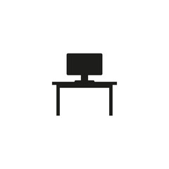 Fototapeta premium Desk with computer. Vector icon. Silhouette on white background.