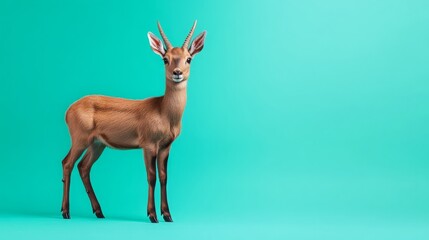 Saola in its Natural Habitat, Graceful Pose on Olive Green, Endangered Species Preservation