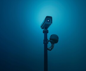 Ultra-realistic photo of a Wi-Fi camera in a negative space style, shot with Hasselblad H6D-400C Multi-Shot with blue filter. 6:5 aspect ratio.