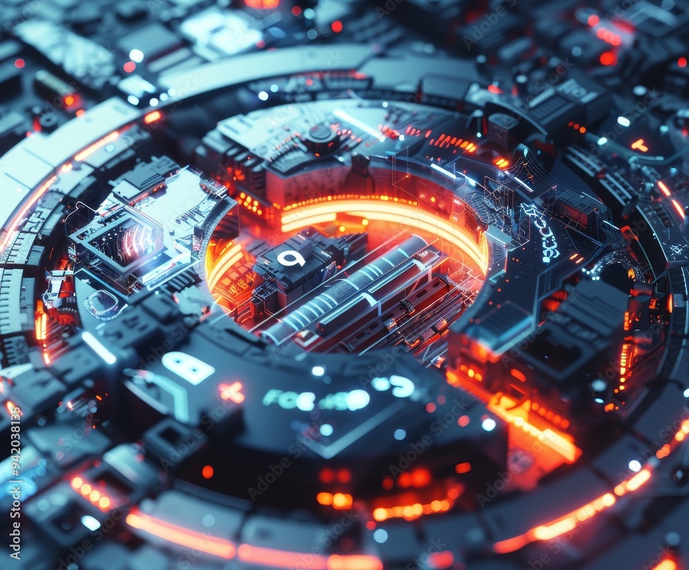 Poster futuristic image featuring a question mark surrounded by statistical elements, presented in a dynami