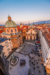 Fototapeta premium View of the city of Prague city and Charles bridge from Old Town Bridge Tower in Prague, Czech Republic.
