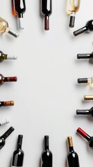 Obraz premium Elegant Wine Bottles in Pure White Background: High-End Bottles Arranged in Symmetric Design